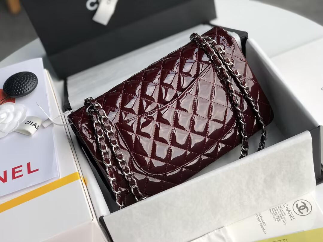 Ch*el classic flap bag burgundy 25cm