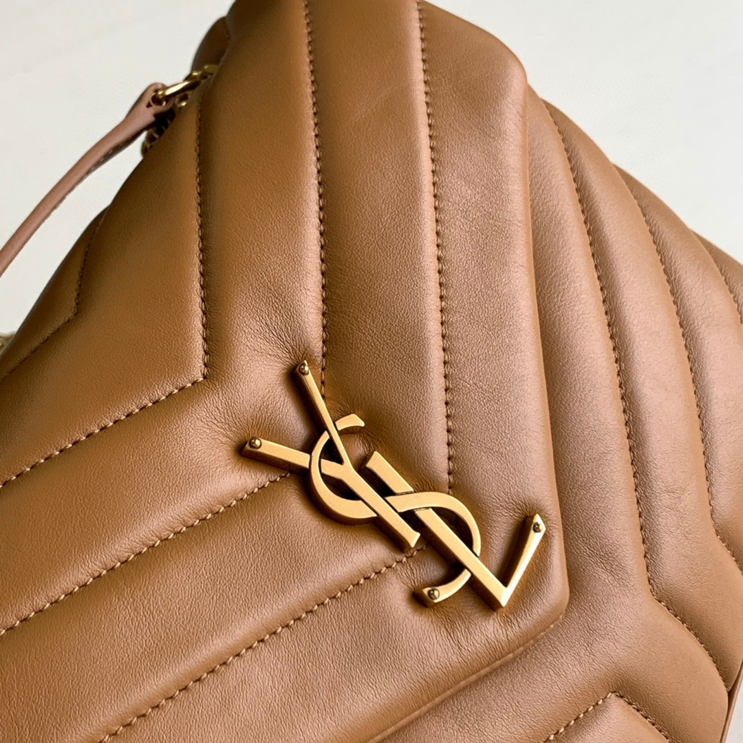 Y*L loulou small in quilted leather brown 9 x 6.1 x 3.3 inches