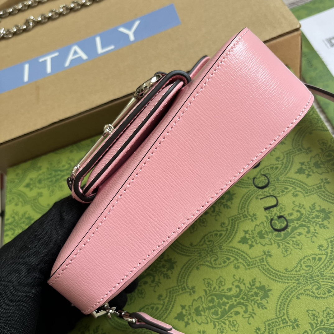 G*u*i horsebit 1955 mini shoulder bag pink 7.7"w x 5-3.1"h x 2.4-1.2"d