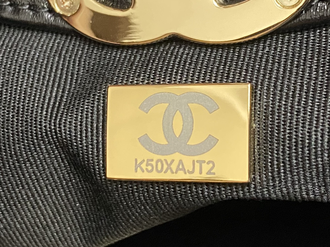 Ch*el shopping bag shiny lambskin & gold-tone metal black 35x39x8cm