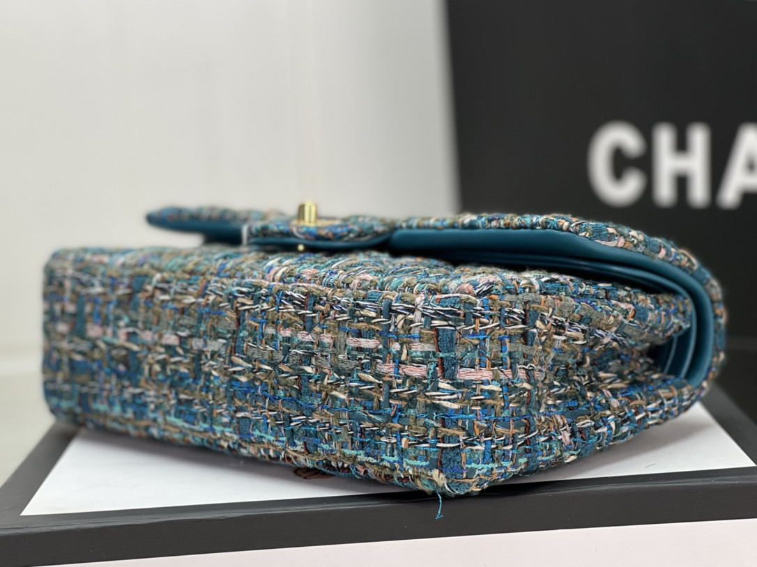 Ch*el classic 11.12 handbag tweed & gold-tone metal 6 × 9.9 × 2.5 in