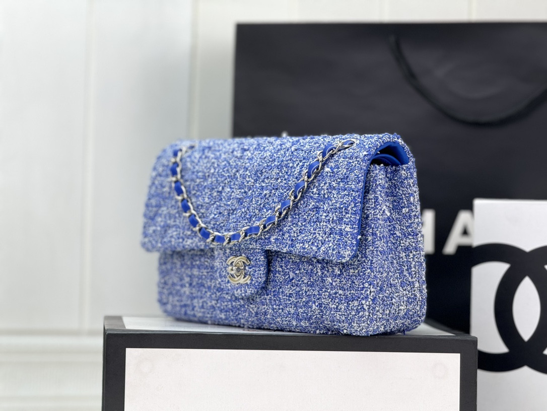 Ch*el classic 11.12 handbag tweed & silver-tone metal 6 × 9.9 × 2.5 in