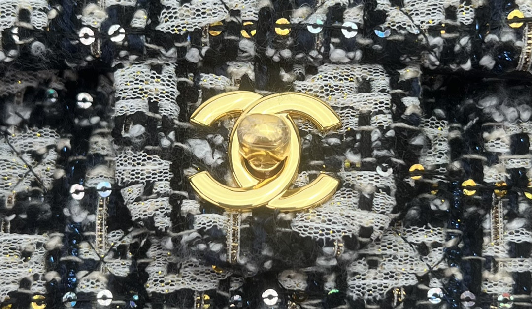 Ch*el classic 11.12 handbag tweed & gold-tone metal 6 × 9.9 × 2.5 in