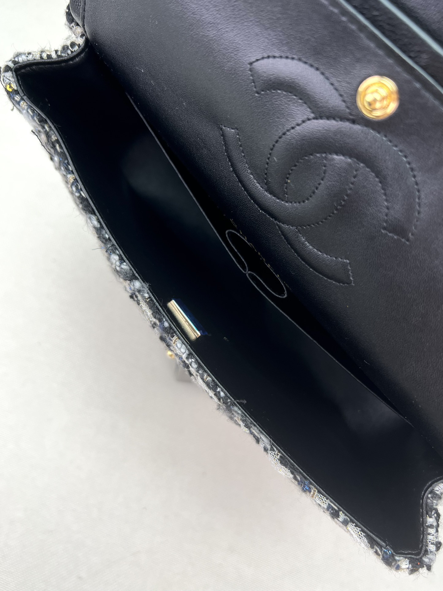 Ch*el classic 11.12 handbag tweed & gold-tone metal 6 × 9.9 × 2.5 in