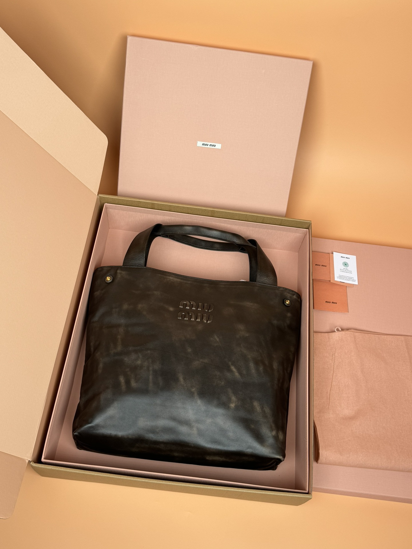 Miu Miu Leather Hobo Bag 39x38.5x11cm