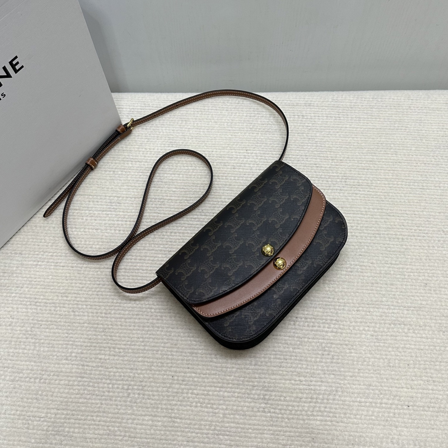 Ce**e duo wallet on strap in triomphe canvas and calfskin 20x13x6cm